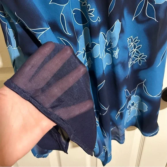 Millenium Blue Floral Maxi Dress Tie Dye V-Neck Y2K 90s Chiffon Sz L - Picture 5 of 6